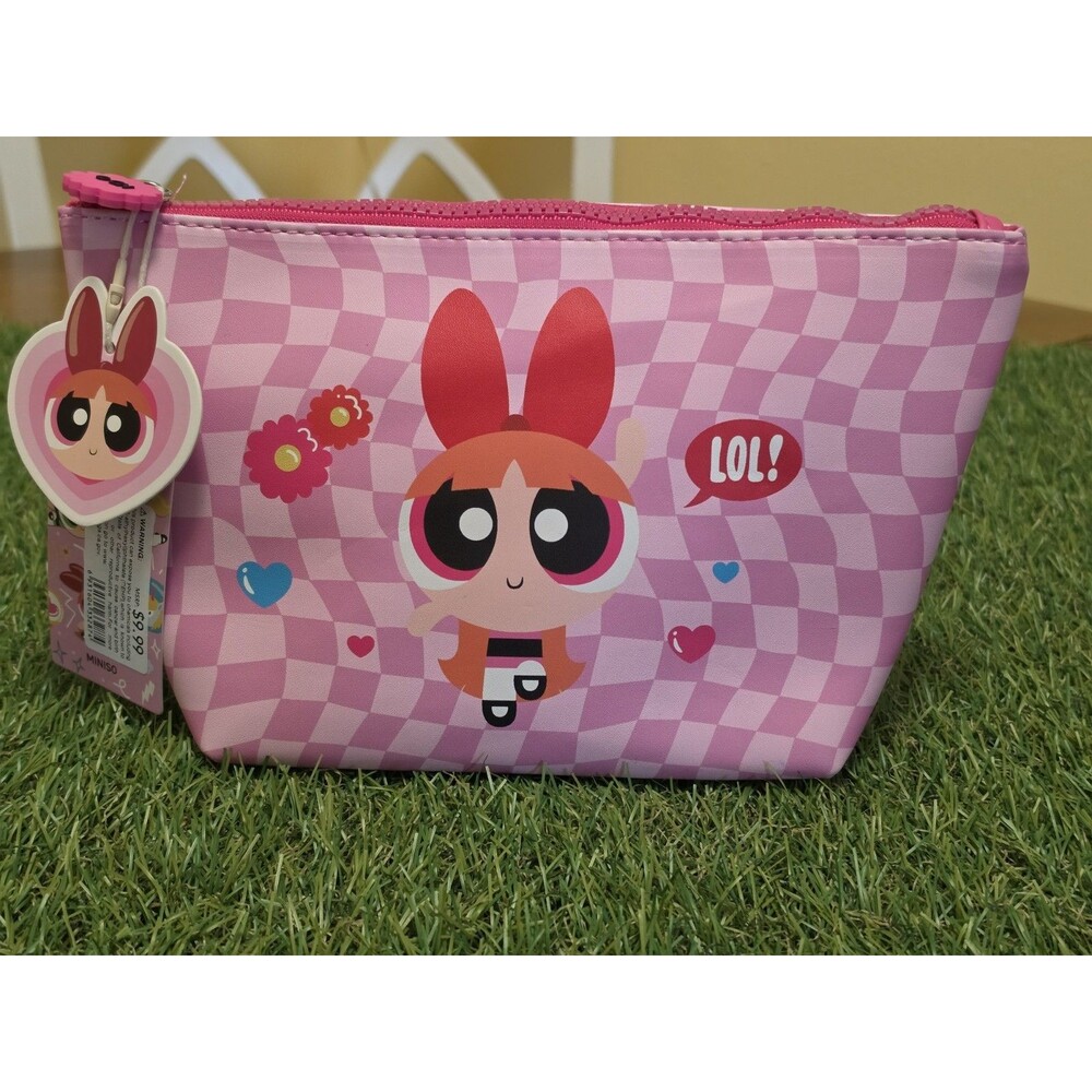 MINISO Powerpuff Girls Blossom Cosmetic Pink Bag Make-up Zip Up NWT  10"x6"x2"